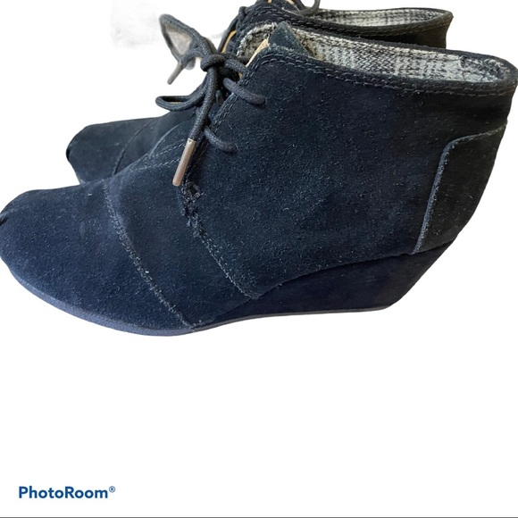 Toms wedge high heel boots black suede size 7 - Picture 2 of 11